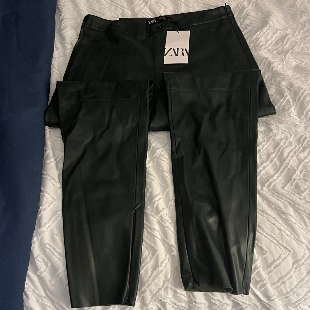 Zara Dark Green Faux Leather Hi-Rise Leggings